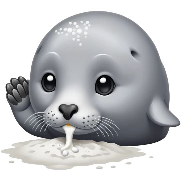 Grey seal is Sniffing white powder and holding the powder  emoji