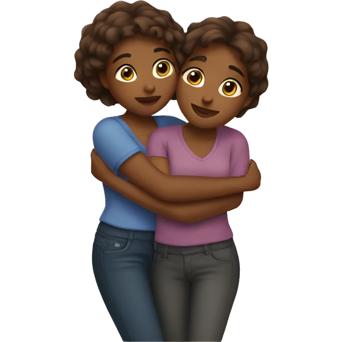 Two brown girls hugging emoji