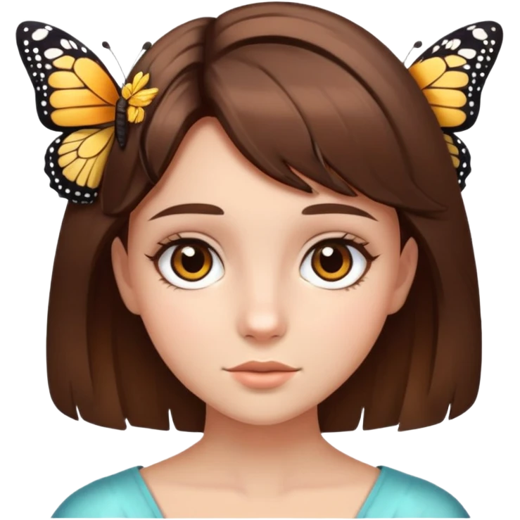 Girl with brown hair, brown eyes and butterfly haircut emoji