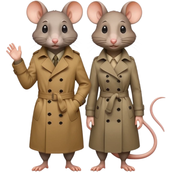 A male rat and a female rat wearing a trench coat emoji