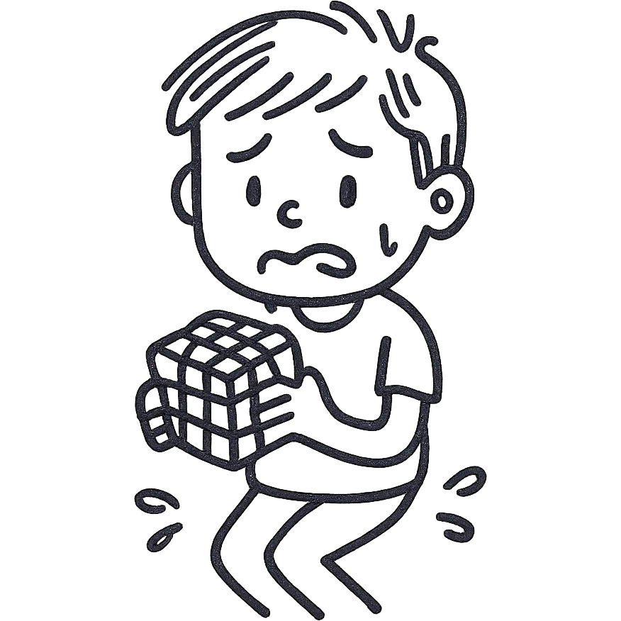 A boy solving a Rubik's cube 21x21 but he can't solve it because he need to pee emoji