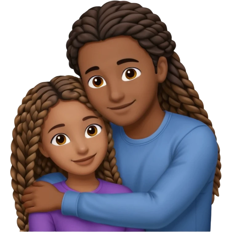 dark skin, black girl with black and brown braids, hugging her middle eastern boyfriend with wavy straight brown hair and medium to light skin emoji