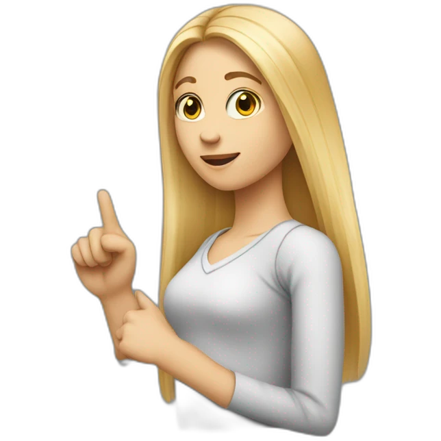 blonde long straight hair girl looking sideway and pointing finger at left side emoji