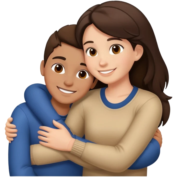 Brunette boy hugging brunette girl emoji