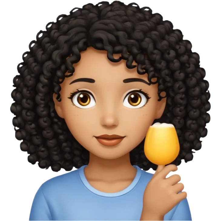 Uma menina de cabelo cacheados preto morena com os olhos puxados olhos castanhos dando bom dia emoji