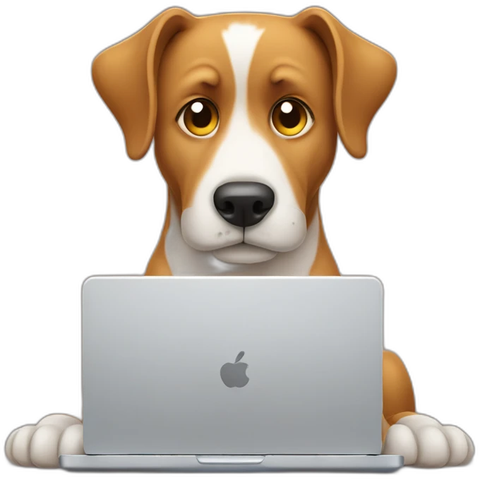 dog typing sadly on laptop emoji