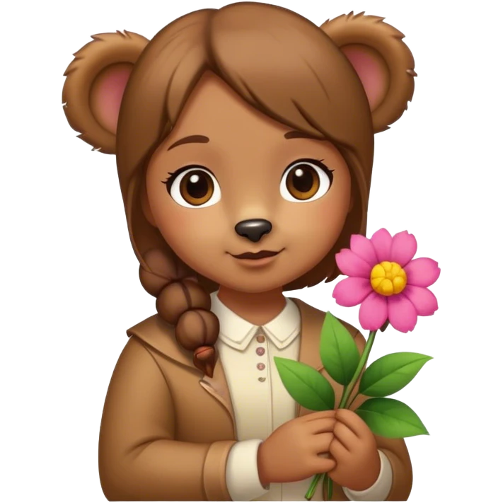 Bear girl gives flower emoji