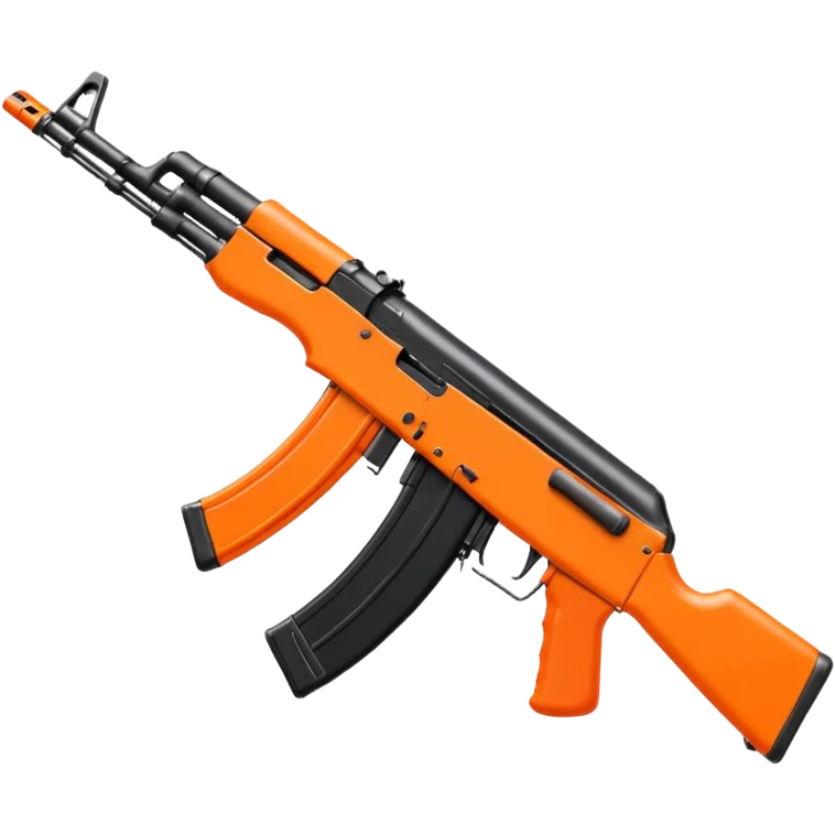 black AK-47 decorated with bright orange bows, emoji art style emoji