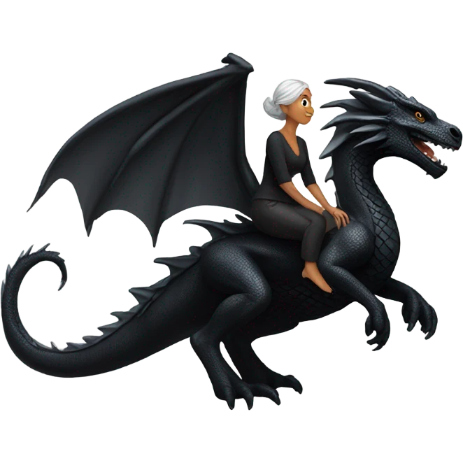 Black and silver haired woman riding a black dragon emoji