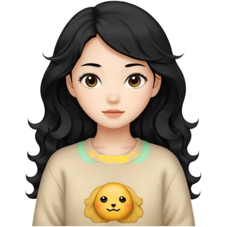 Beautiful girl,Black hair, wavy long hair,Black eyes,Chinese, beige sweater  emoji