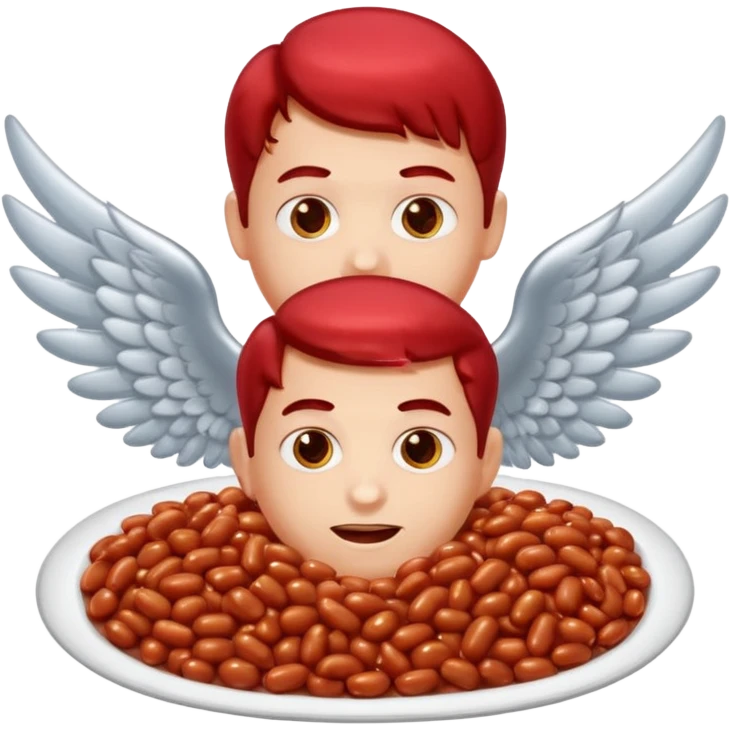 Create baked beans with teenager boys people’s faces on them and put wings on them emoji