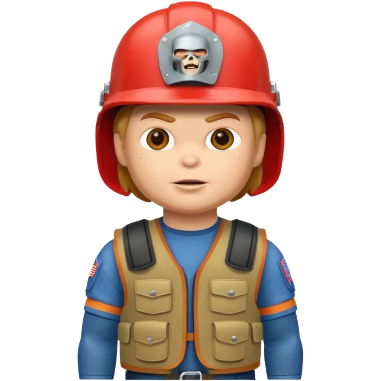 Chucky con casco y chaleco antibalas emoji