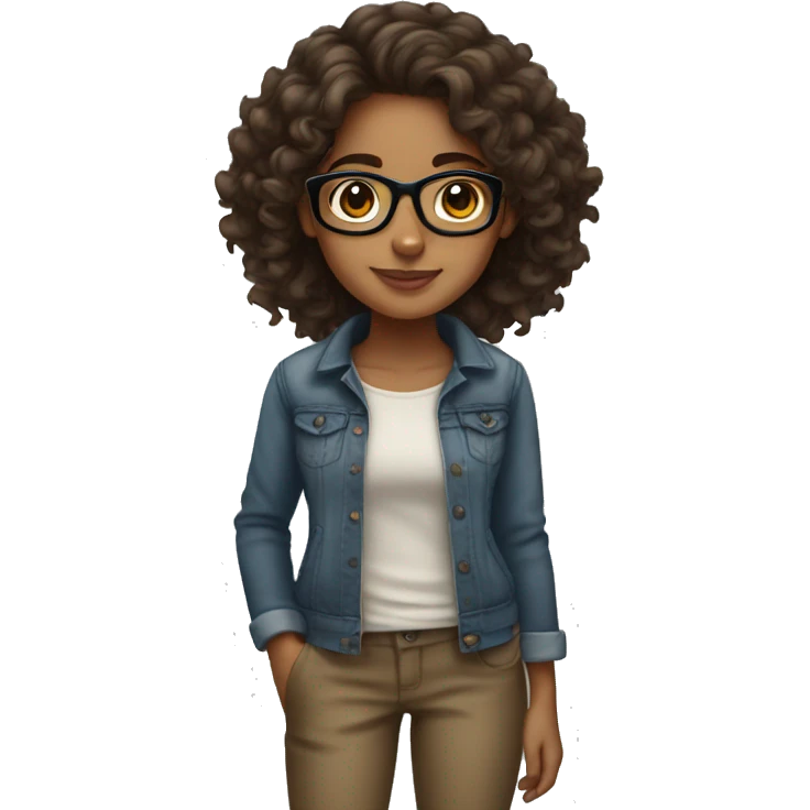 Hispanic brown skin girl with long curly hair and glasses emoji