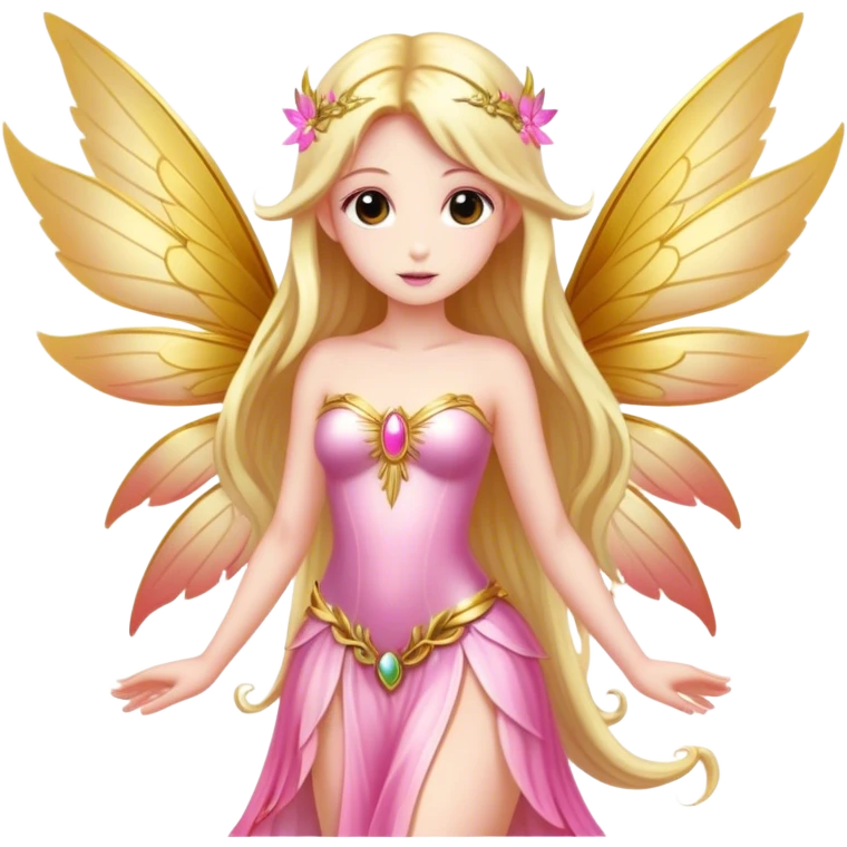 big wings, sun, gold, pink , Beautiful, fairy, long hair emoji