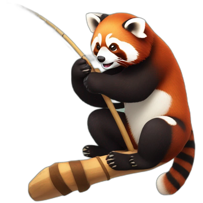 Red-panda fisching with a fisching-rod emoji