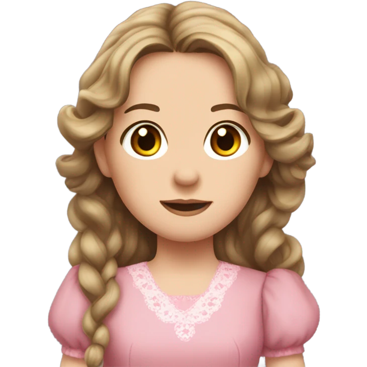 Carrie Ingalls pretty with long dark brown wavy hair realistic and detailed pink dress emoji
