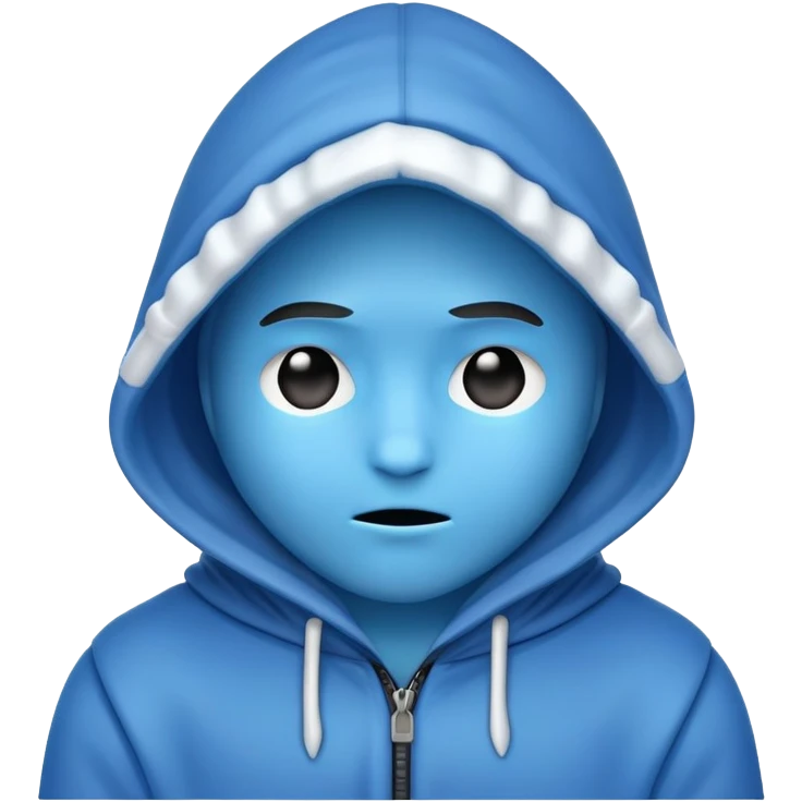 A cold emoji in blue skin with a hood emoji