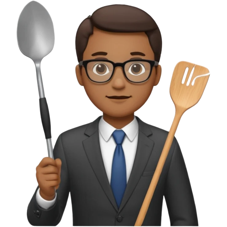 man with glasses wearing a suit and holding a spatula emoji