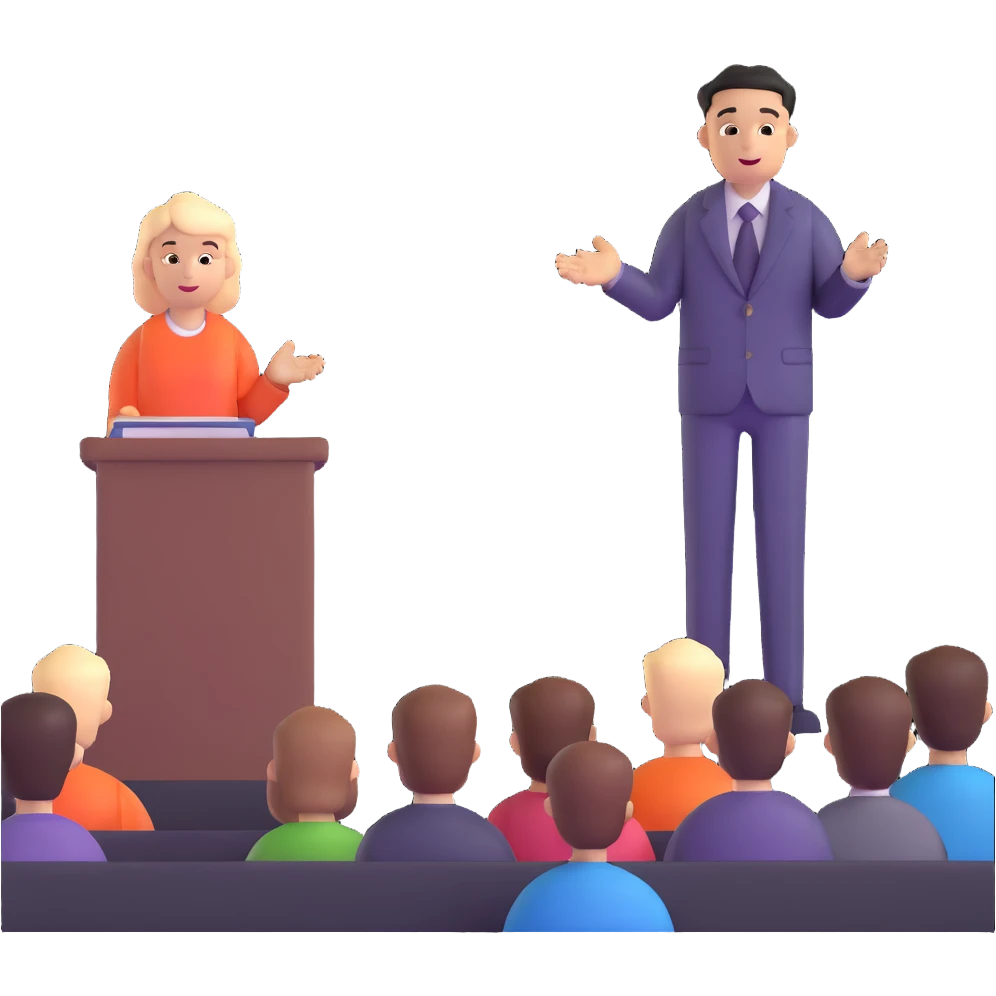 professional hair stylist giving seminar to hairdressers emoji