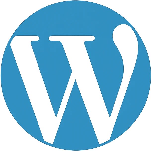 WordPress logo in official blue and white color scheme in flat style without outline emoji