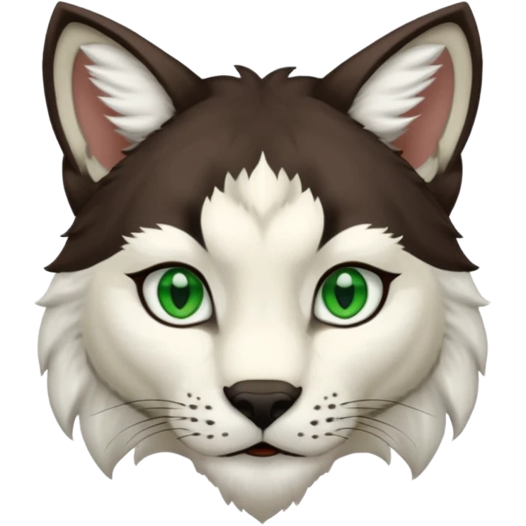 Garçon au cheveux marron foncé avec des oreilles de lynx blanc emoji