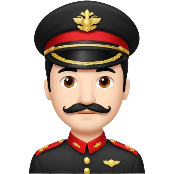 Voici ma recherche Homme cheveux noirs moustache carré uniforme noir et rouge emoji