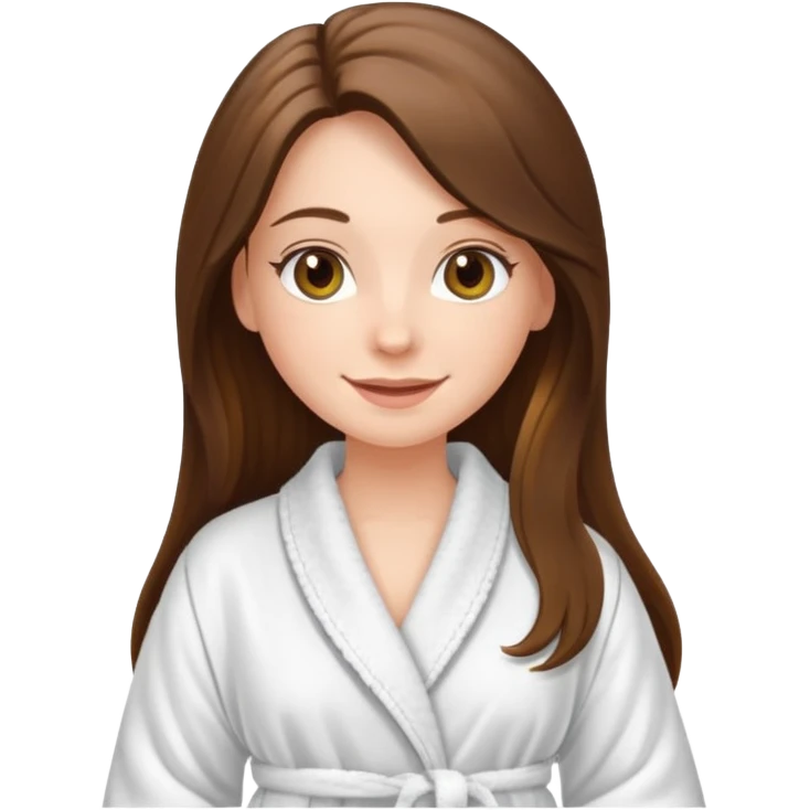 happy white long brunette hair girl with hazel eyes in a bathrobe  emoji