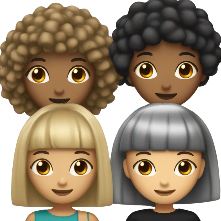Three light skin women with black her and bangs being cute friends emoji