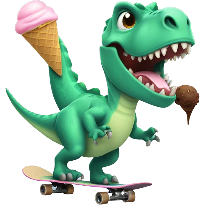 Dinosaur on a skateboard with ice cream emoji