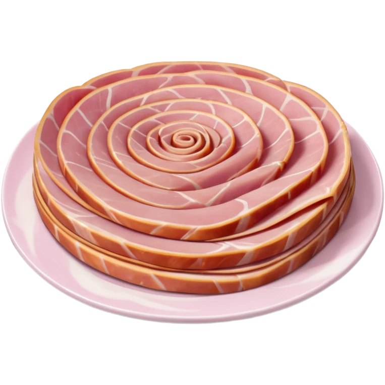 cooked ham, thin folded slices, pale pink, smooth edges, glossy moist, natural curve, gentle folds, white fat marbling, uniform delicate color, no bread, plate, packaging, or faces, clean 3D, soft shadows, transparent background, emoji scale emoji