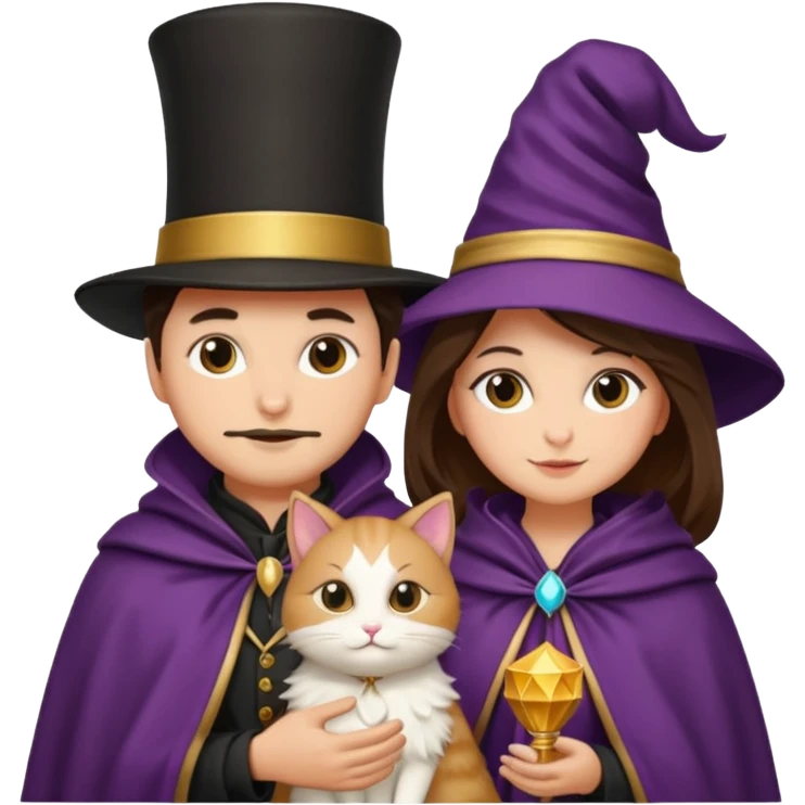 magician couple and their pet cat emoji