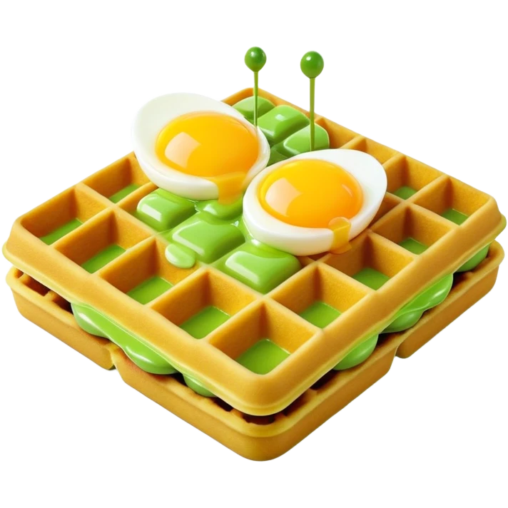 3D rendered hyper-realistic matcha green tea Hong Kong egg waffle with vibrant green color, detailed bubble texture, glossy candy-like surface, playful presentation, soft lighting emoji