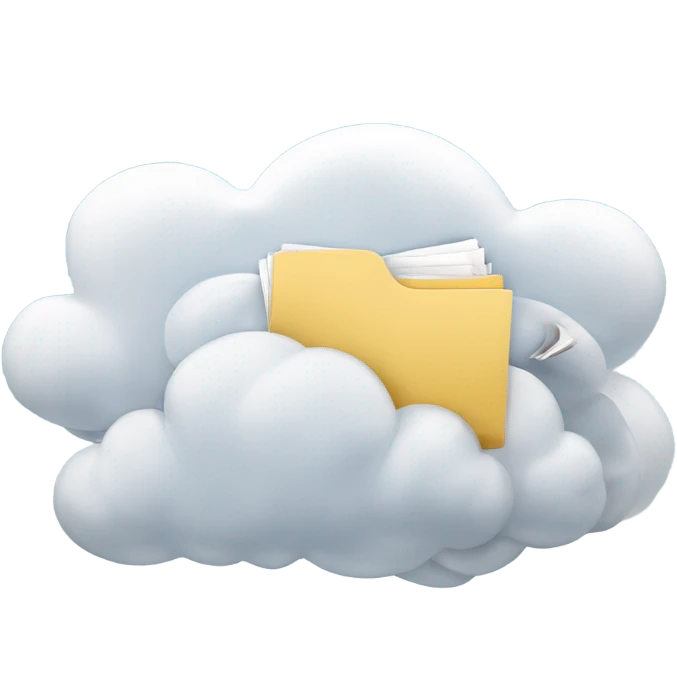 A cloud with folders and files flying in and out of it. emoji