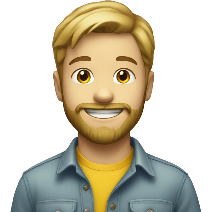 White smiling boy with beard in yellow shirt emoji