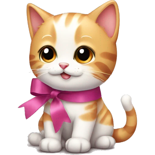 A cute cat with a ribbon emoji