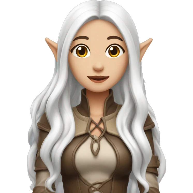Asian feminine full body slim long white hair elf leather costume emoji