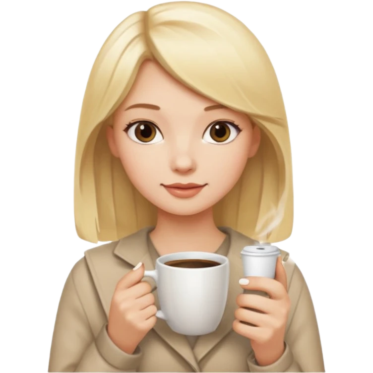 Blonde hair girl white nails holding coffee  emoji