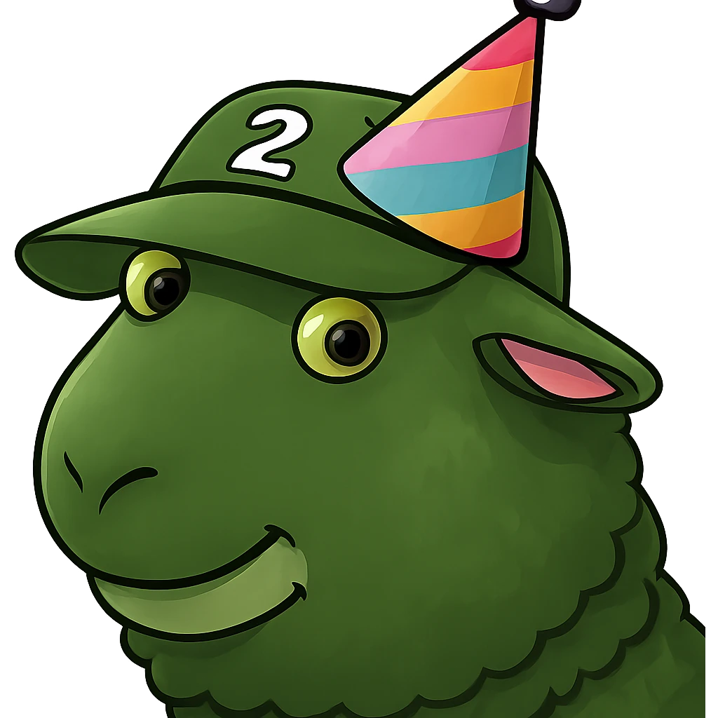 Add a colorful party hat to the silly sheep. Keep the background transparent. emoji