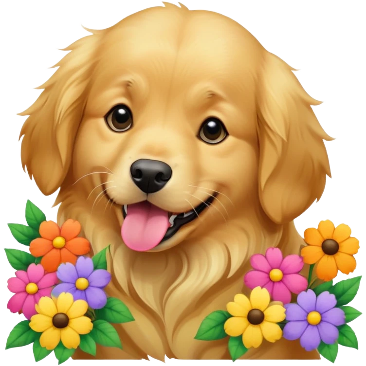 A dog biting a lot of flowers emoji