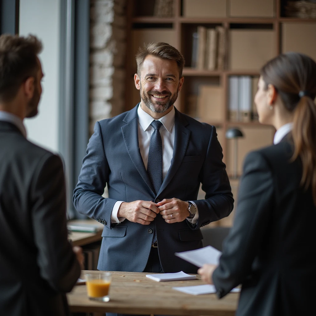businessman encouraging customers emoji