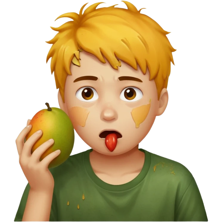 Boy eating mangoes, disgusted emoji
