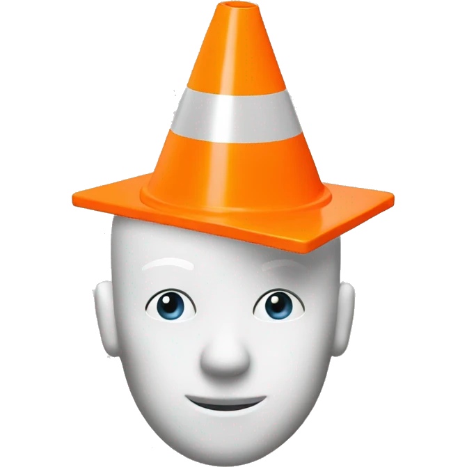 Square head, orange traffic cone on head emoji