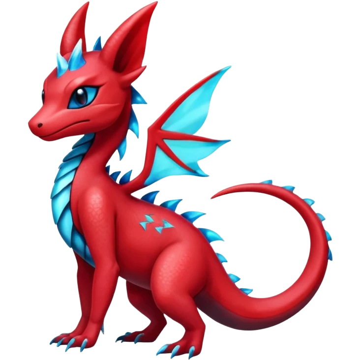 Shiny Sparkly Red Colorful Dark Shiny Exotic Salandit-Aurorus-Glaceon-Fakémon-hybrid-creature (full body)  emoji