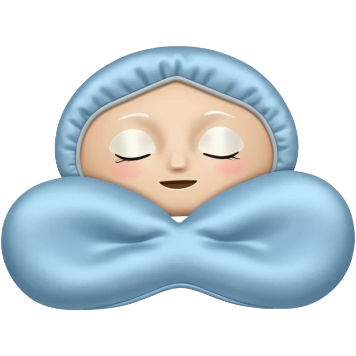 emoji of an isolated silky sleep mask, soft satin texture, stitched closed eyes embroidery, no real eyes, no face, no character features, light grey with pastel blue tint, cozy pajama feel, smooth rounded shape, soft shadows emoji