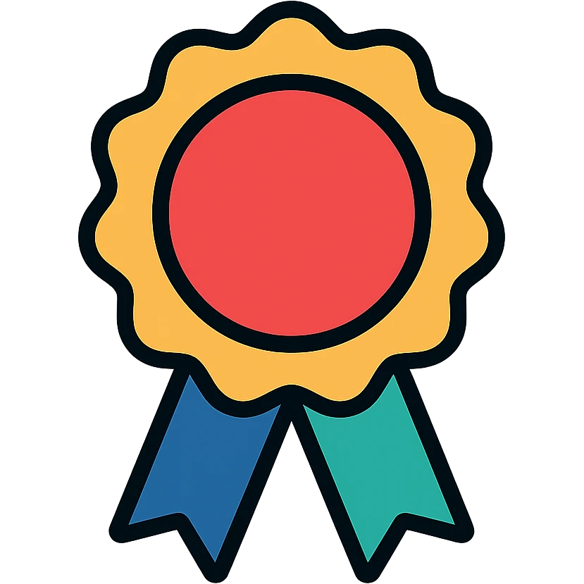 vector icon of a gold guarantee seal badge with colorful elements, elegant and minimalist flat design, isolated on white background, award badge style, 2D flat vector, trending icon look, soft shadows, no text, perfect for commercial use emoji