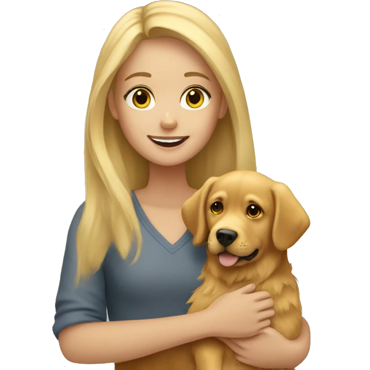 blonde girl holding golden retriever  emoji