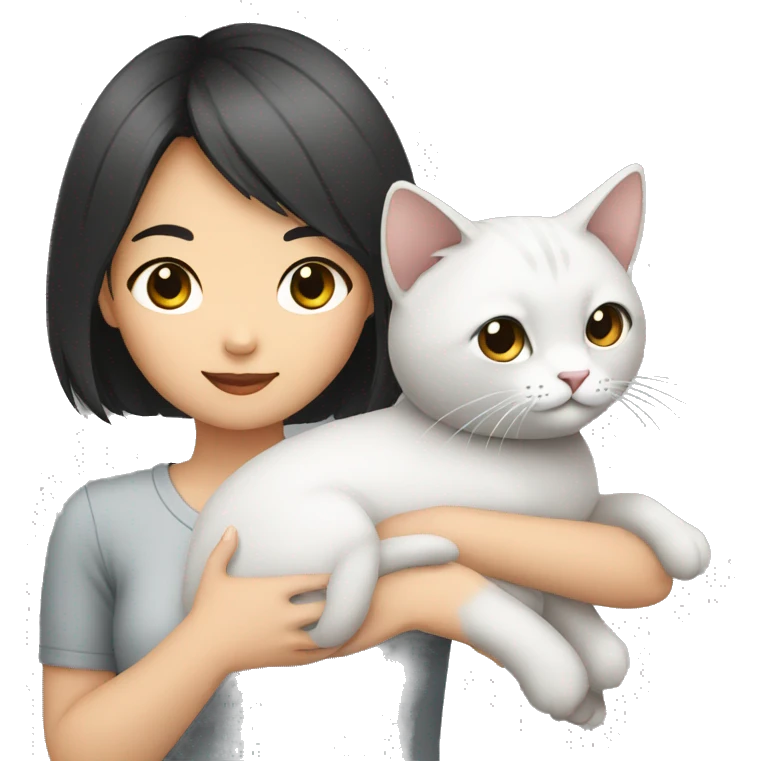 asian with Short black hair girl holding cat grey color emoji