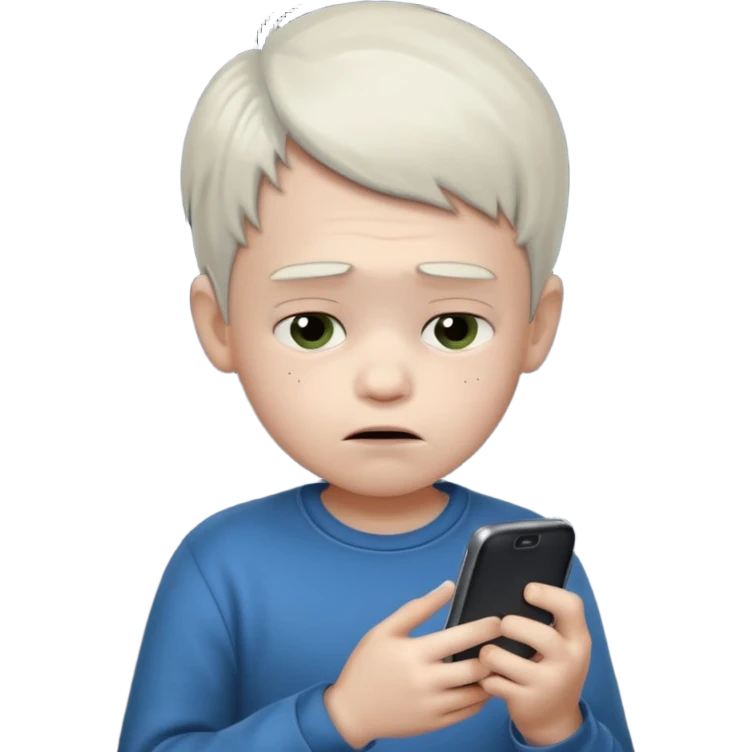 un niño de entre 3 - 10 años jugando con su celular, cansado en una habitacion apagada, el niño tiene piel blanca

 emoji