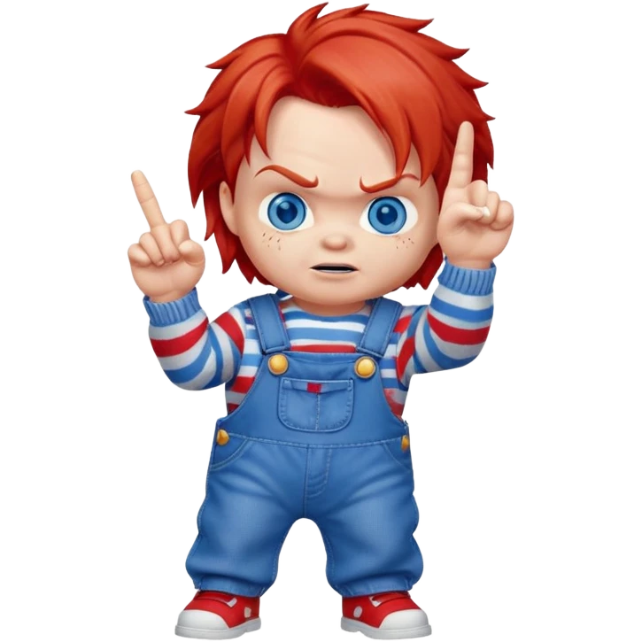 Chucky with his middle finger in the air  emoji