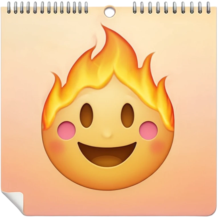 A page from a wall calendar that starts burning from the bottom right corner. Use soft and pastel tones. Make the emoji image resemble the basic set of smileys like on the iPhone. emoji